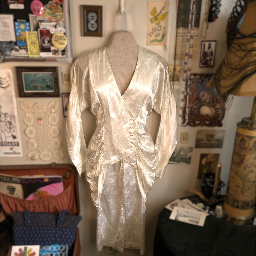 Vintage Frederick's of Hollywood Two Piece Set Blazer Skirt Women's Small White